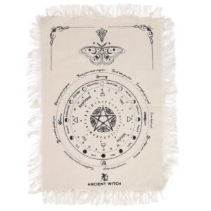 Ancient Witch Pendulum Divination Cloth - Mystic Moth - Natural & Black