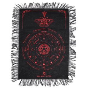 Ancient Witch Pendulum Divination Cloth - Mystic Moth - Black & Blood Red