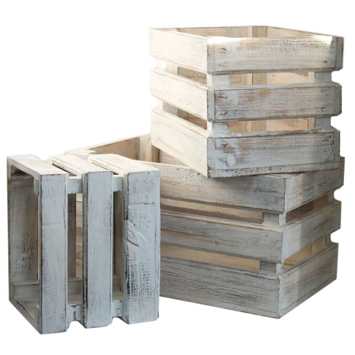 Wooden Storage Crates – Whitewash (Set of 3)