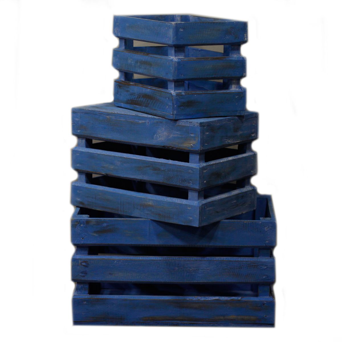 Wooden Storage Crates – Bluewash (Set of 3)