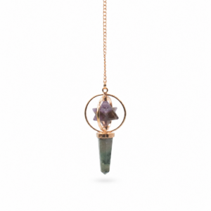 Cosmic Navigator- Two Piece Spinning Merkaba Star in Copper Pendulum - Amethyst & Labradorite