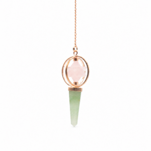Heart Compass- Two Piece Spinning Merkaba Star in Copper Pendulum - Rose Quartz & Green Aventurine