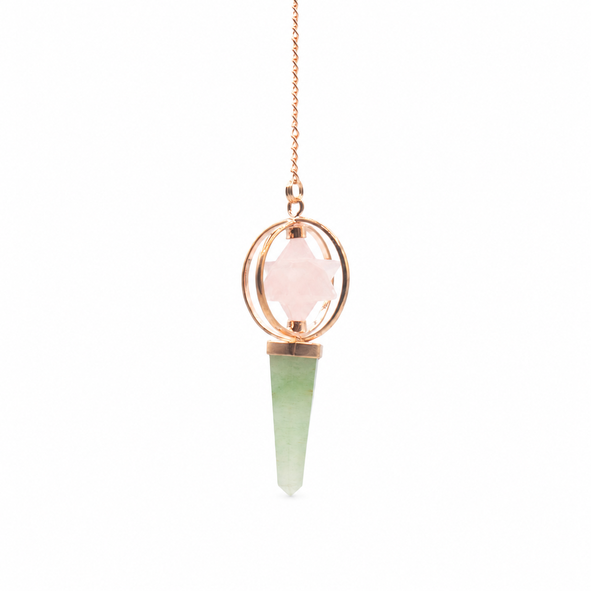 Heart Compass- Two Piece Spinning Merkaba Star in Copper Pendulum - Rose Quartz & Green Aventurine