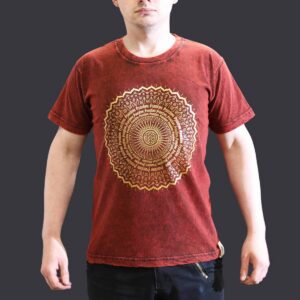 Nomad Sari Stonewashed Cotton T-Shirt – Mandala – Maroon – Small
