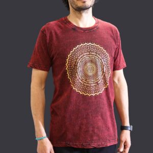 Nomad Sari Stonewashed Cotton T-Shirt - Mandala - Maroon - Medium