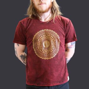 Nomad Sari Stonewashed Cotton T-Shirt – Mandala – Maroon – Large