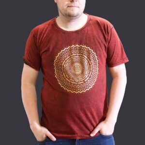 Nomad Sari Stonewashed Cotton T-Shirt – Mandala – Maroon – XL