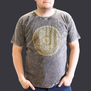 Nomad Sari Stonewashed Cotton T-Shirt – Mandala – Dark Grey – XL