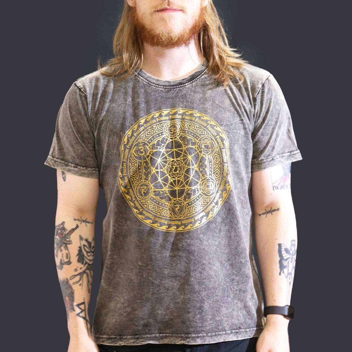 Nomad Sari Stonewashed Cotton T-Shirt – Chakra – Dark Grey – Large