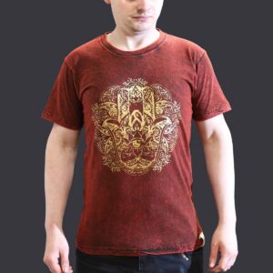 Nomad Sari Stonewashed Cotton T-Shirt – Hamsa – Maroon – Small