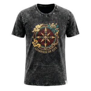 Nomad Sari Stonewashed Cotton T-Shirt - Compass of Life - Charcoal - Medium