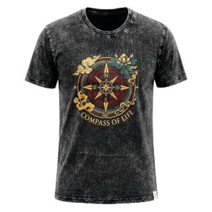 Nomad Sari Stonewashed Cotton T-Shirt - Compass of Life - Charcoal - Large