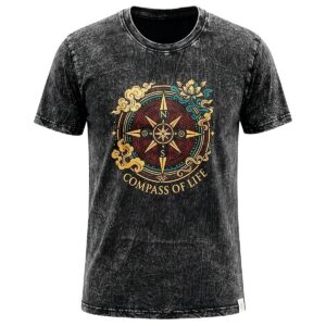 Nomad Sari Stonewashed Cotton T-Shirt - Compass of Life - Charcoal - XL