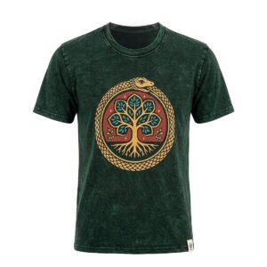 Nomad Sari Stonewashed Cotton T-Shirt - Tree of Life - Green - Small