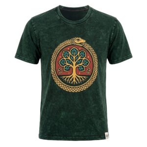 Nomad Sari Stonewashed Cotton T-Shirt - Tree of Life - Green - Large