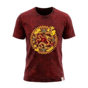 Nomad Sari Stonewashed Cotton T-Shirt - Dragon Mandala - Maroon - Small
