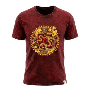 Nomad Sari Stonewashed Cotton T-Shirt - Dragon Mandala - Maroon - Medium