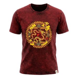 Nomad Sari Stonewashed Cotton T-Shirt - Dragon Mandala - Maroon - Large