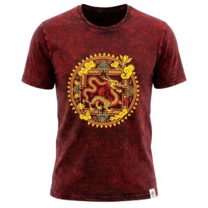 Nomad Sari Stonewashed Cotton T-Shirt - Dragon Mandala - Maroon - XL