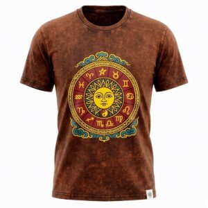 Nomad Sari Stonewashed Cotton T-Shirt - Sun & Zodiac - Brown - XL