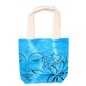 Tye-Dye Cotton Bag (6oz) - 38x42x12cm - Lotus Buddha - Blue - Natural Handle
