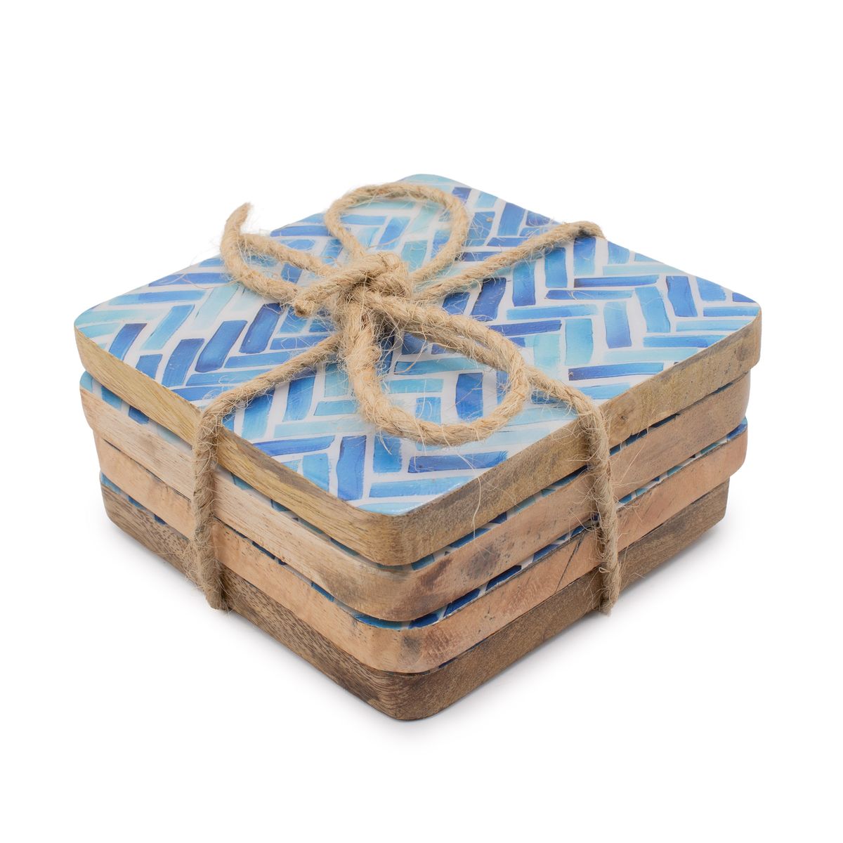 Set of 4 Square Coasters - Blue Stripes