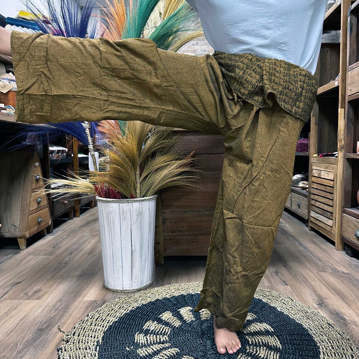 Yoga and Festival Pants - Thai Fisherman Mandala Mantra on Orange